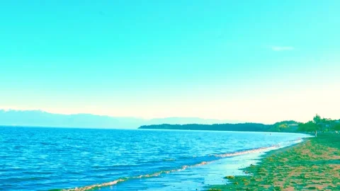 Sunny summer beach landscape at Willows Beach in Victoria BC Stock-Footage 332738739