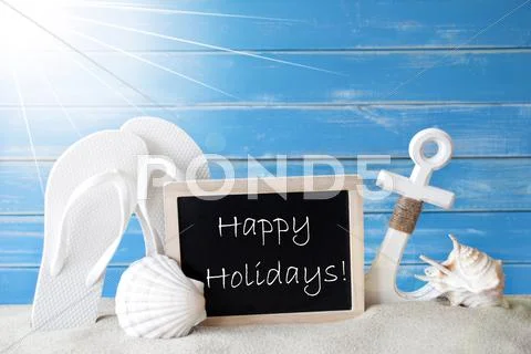 Sunny Summer Card With Text Happy Holidays Stock Photos