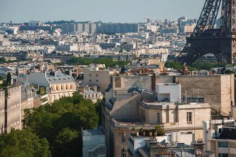 Sunny Summer Day View of Eiffel Tower in Paris Stock Photos