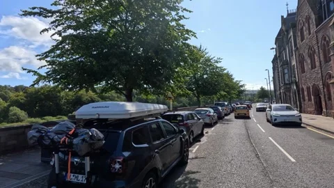 Sunny Summer Drive Along Perth City Street, Scotland Stock Footage 316015560