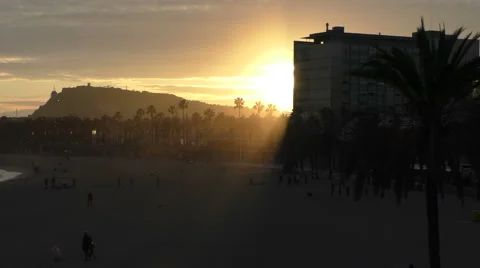 Sunny sunset in Barcelona Stock Footage 66517252