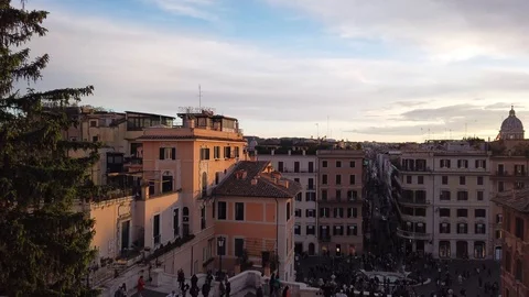 Sunny timelapse of the Spanish Steps in Rome, Italy at Dusk Stock Footage