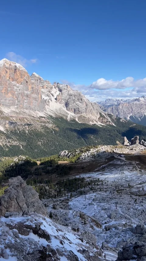 Sunny View of Cinque Torri in the Dolomites – 4K Vertical Stock Footage 331079380