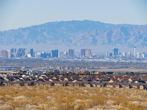 Sunny view of the cityscape saw from Petroglyph Canyon Trail Stock Photos