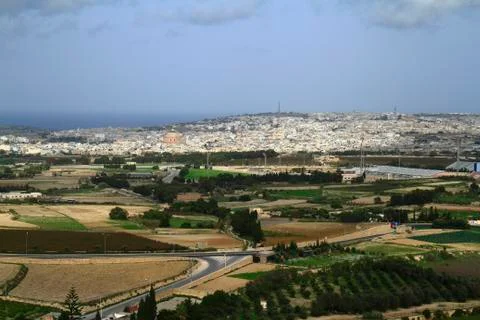Sunny view of fields from tower of Mdina, Malta. Stock Photos