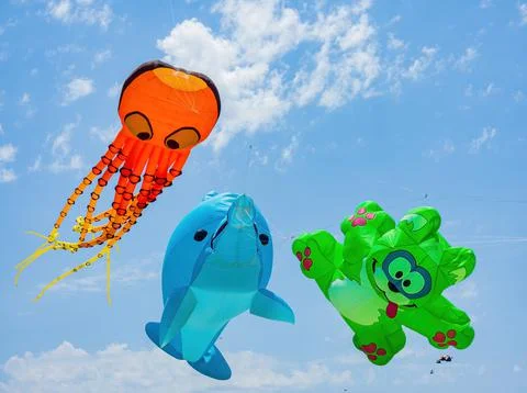 Sunny view of some kites flying Stock Photos