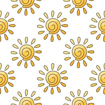 Sunny weather pattern Warm Sun rays clouds Illustrazione stock