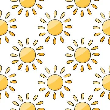 Sunny weather pattern Warm Sun rays clouds Illustrazione stock