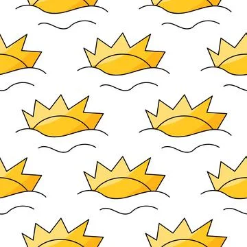 Sunny weather pattern Warm Sun rays clouds Illustrazione stock