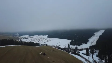 Sunny Winter Landscape in Black Forest, Aerial Drone View Over Snowy Fields Stock Footage 330108932