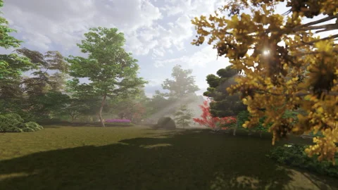 Sunrays breaking through in a Japanese garden 動画素材 145451031