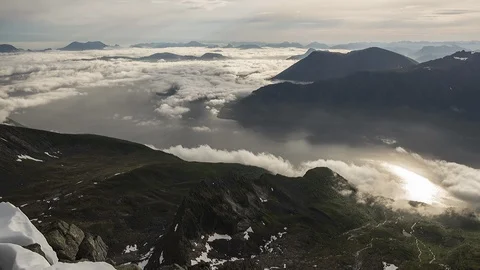 Sunrays over Hjorundfjord Stock Footage 87806413