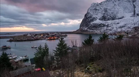 Sunrise 4K Time Lapse Over Reine, Norway Video stock 56387143