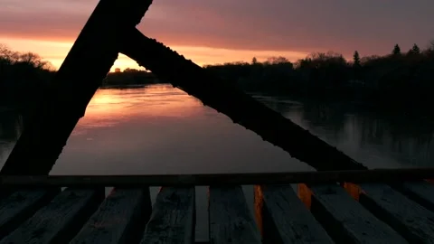 Sunrise at abandoned train bridge 스톡 동영상 131208670