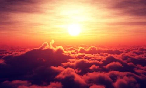Sunrise above clouds Stock Photos