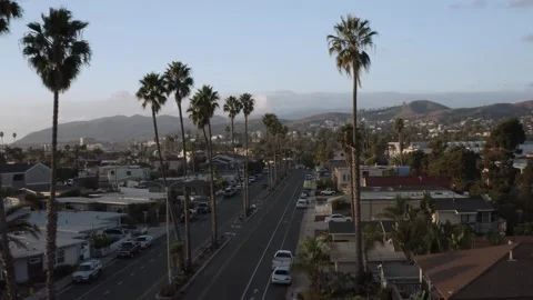 Sunrise aerial drone shot of beach town Ventura in California, USA, 4k Stock Footage 268737341