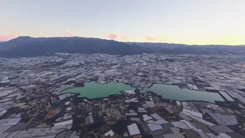 Sunrise aerial of Mar de plastico in Las Norias. Almeria. Spain Stock Footage 312837979