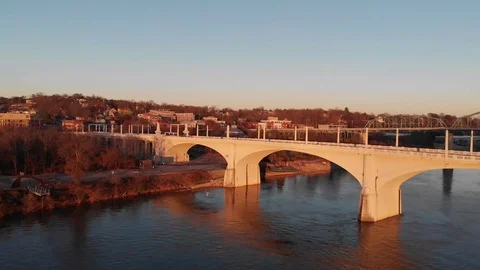 Sunrise aerial over Chattanooga river front Stock Footage 113236012