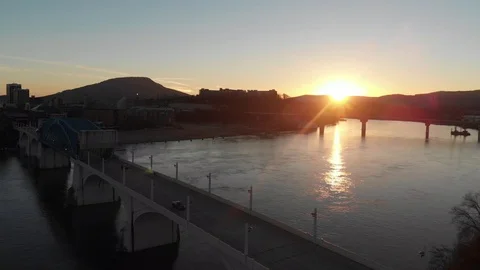 Sunrise aerial over Chattanooga river front Video stock 113236198