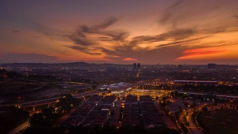 Sunrise aerial view hyper lapse of Light Rail Transit (LRT) station Stock Footage 101692105