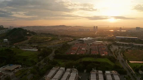 Sunrise aerial view hyper lapse of Light Rail Transit (LRT) station Stockbeeldmateriaal 101693033