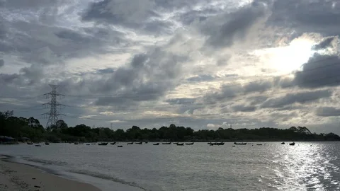 Sunrise and cloud timelapse with high voltage electricity poles in industrial Stock Footage 115520441