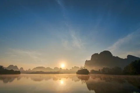 Sunrise and mist at Nong Thale Krabi Stock Photos