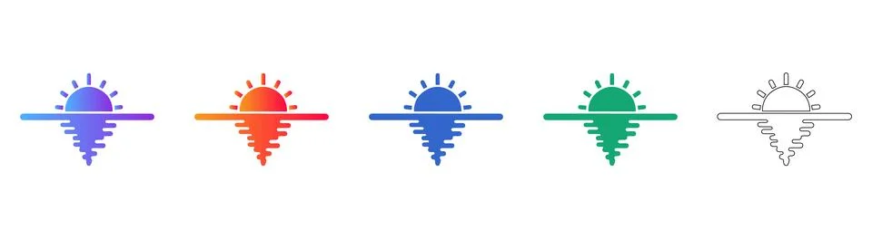 Sunrise and Reflection Icon Set Stock Illustration
