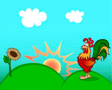 Sunrise and rooster Stock Illustration