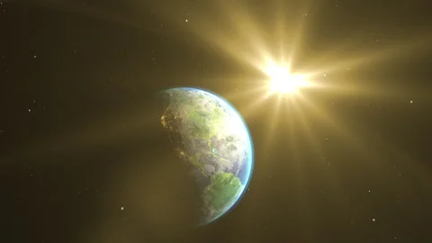 Sunrise and shadow on the earth rotate in space with star in universe. Stock Footage 155986791