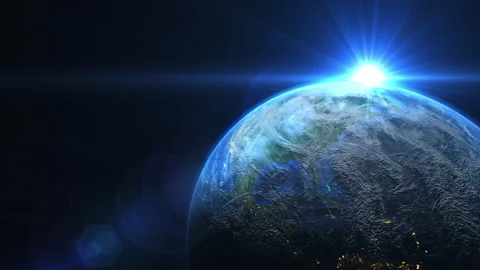 Sunrise and shadow on the earth rotate in space with star in universe. Stock Footage 160051808