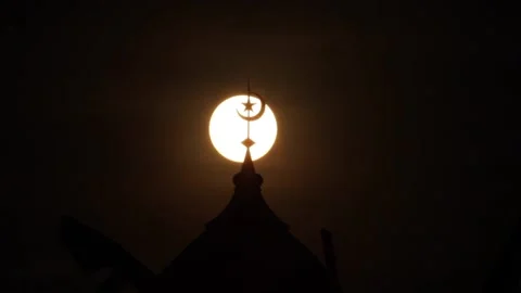 Sunrise and silhouette of mosque Stock Footage 239712827
