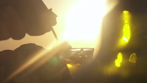 Sunrise and sunset, Romance, a bottle of wine.  Stock Footage 153861925
