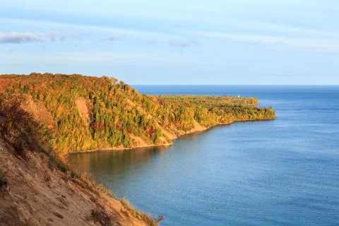 Sunrise at Au Sable Point Lighthouse in Autumn - Pictured Rocks, Michigan Stock Photos