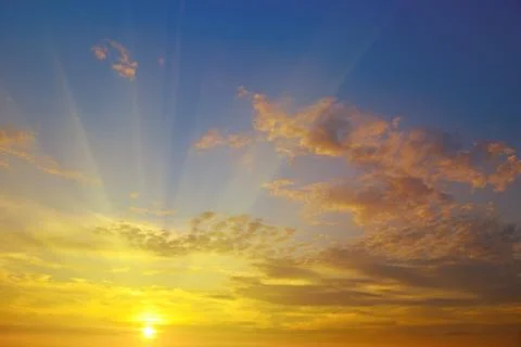 Sunrise on the background of cloudy sky 스톡 사진
