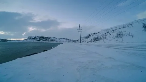 Sunrise on the Barents Sea. Teriberka, Murmansk region, Russia. Stock Footage