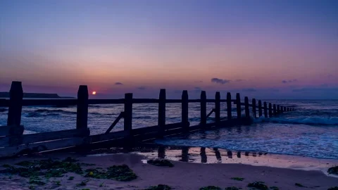 Sunrise on the beach at DAWLISH WARREN in Devon in England Stock Footage 141486498