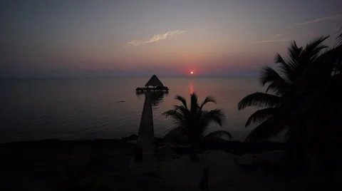Sunrise on beach with Gazebo Stock Footage 57368361