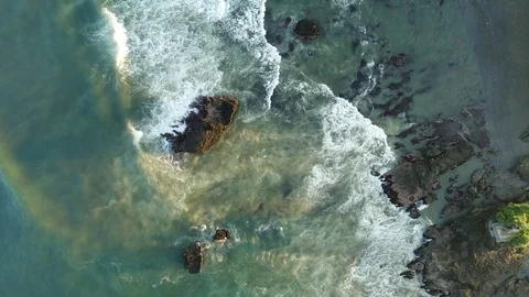 Sunrise on the beach with ocean view and huge waves. Stock Footage 75333112