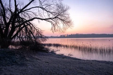Sunrise at the Beetz lake in Brandenburg Germany Stock Photos