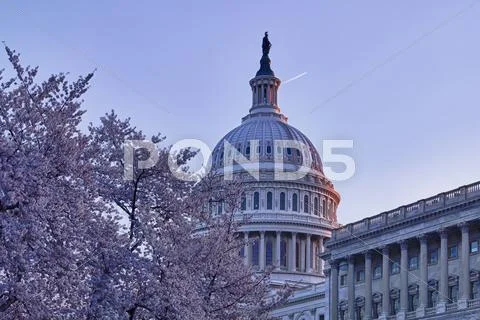 Sunrise behind the dome of the capitol in dc Stock Photos