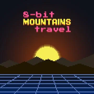 Sunrise behind the mountain range in the style of 1980s Stock Illustration