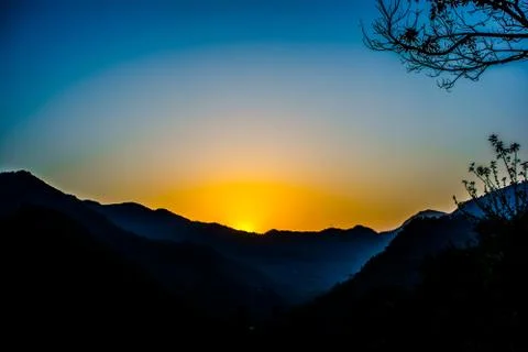 Sunrise behind the mountains of Rishikesh, Stock Photos