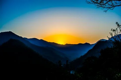 Sunrise behind the mountains of Rishikesh, Stock Photos