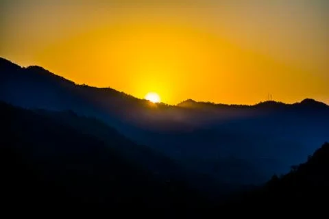 Sunrise behind the mountains of Rishikesh, Stock Photos
