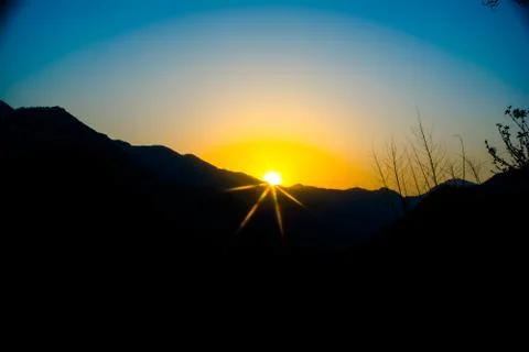 Sunrise behind the mountains of Rishikesh, Stock Photos