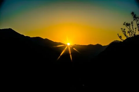 Sunrise behind the mountains of Rishikesh, Stock Photos