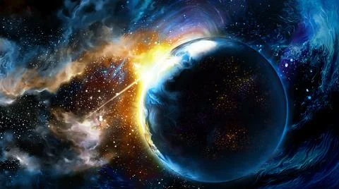 Sunrise beyond a planet Stock Illustration
