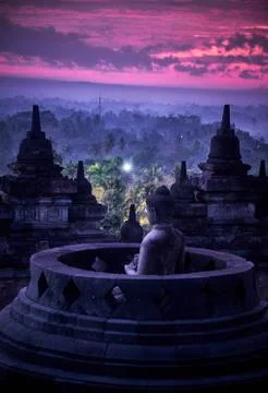 Sunrise at Borobodur temple, Java Indonesia Stock Photos