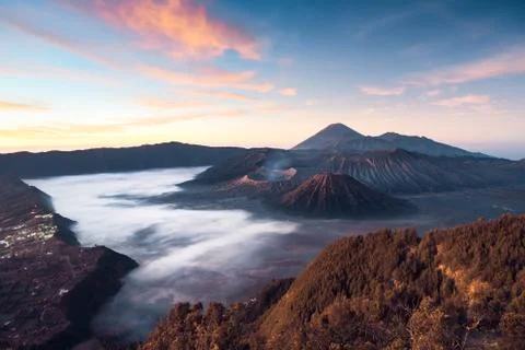 The sunrise of the Bromo volcano, Shot in Java, indunesia Stock Photos
